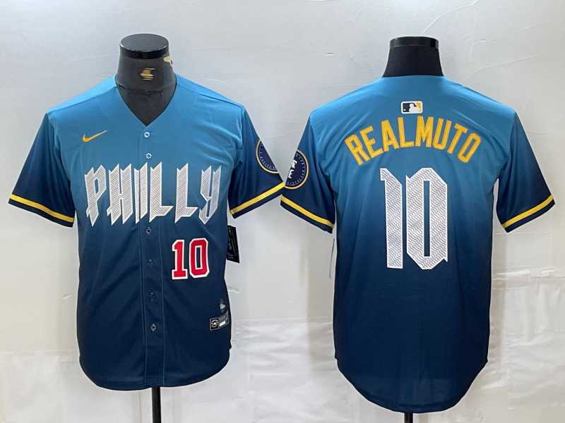 Mens Philadelphia Phillies #10 JT Realmuto Number Blue 2024 City Connect Limited Stitched Jerseys